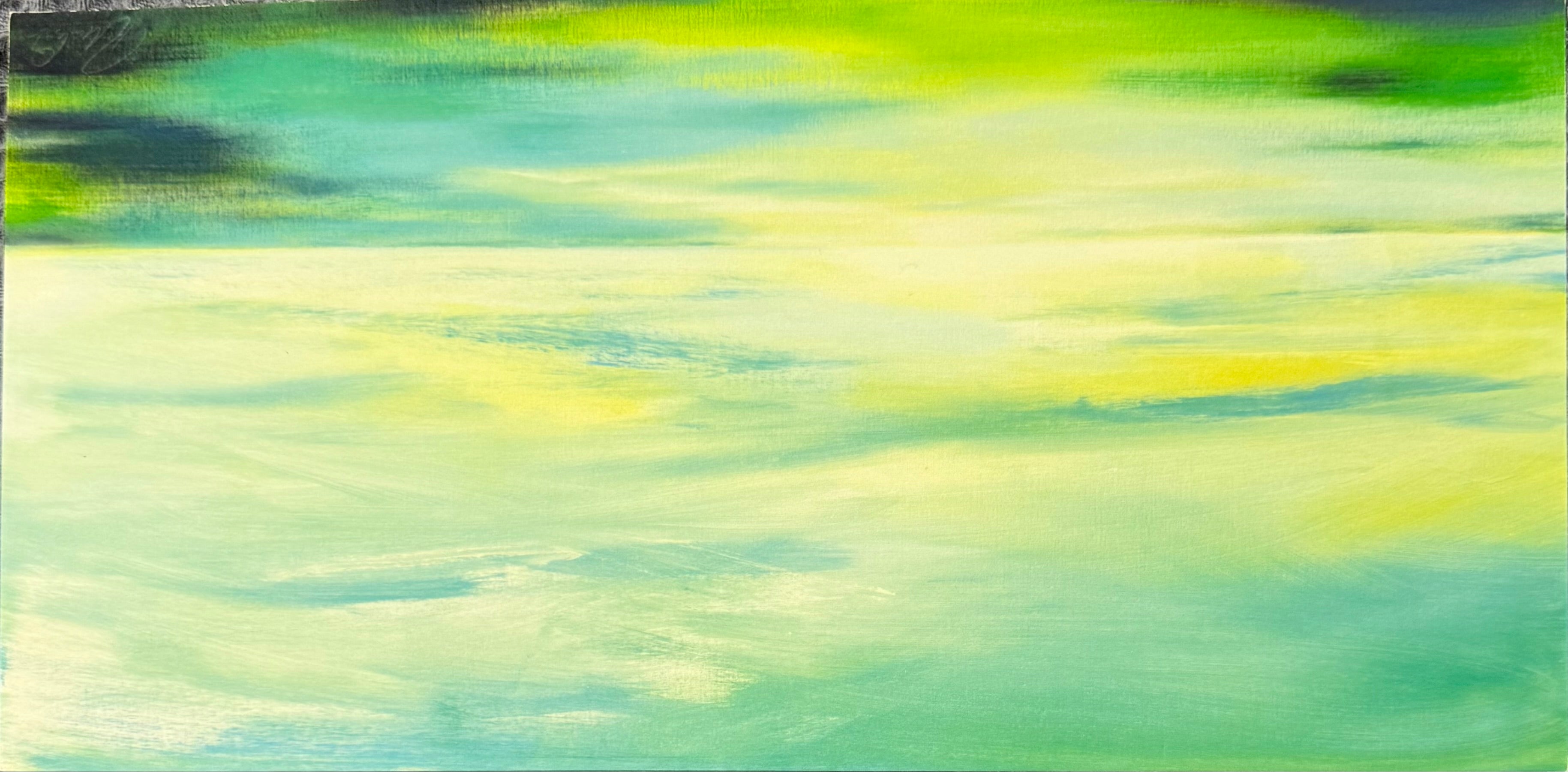 Abstract watercolor painting with green and yellow hues