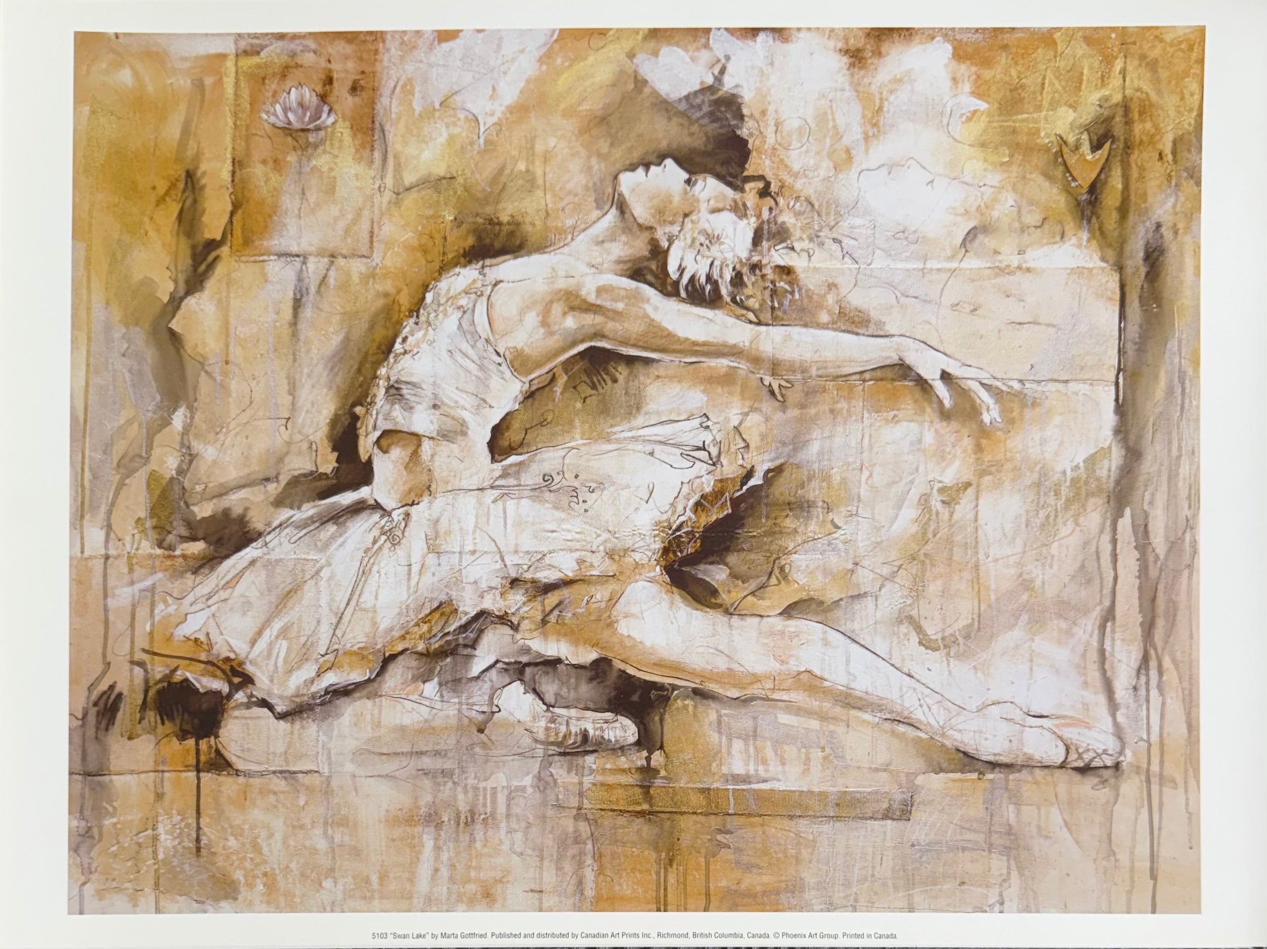 Swan Lake by Marta Gotfried depicts graceful swans gliding across a serene lake, surrounded by lush greenery, capturing the beauty and tranquility of nature.