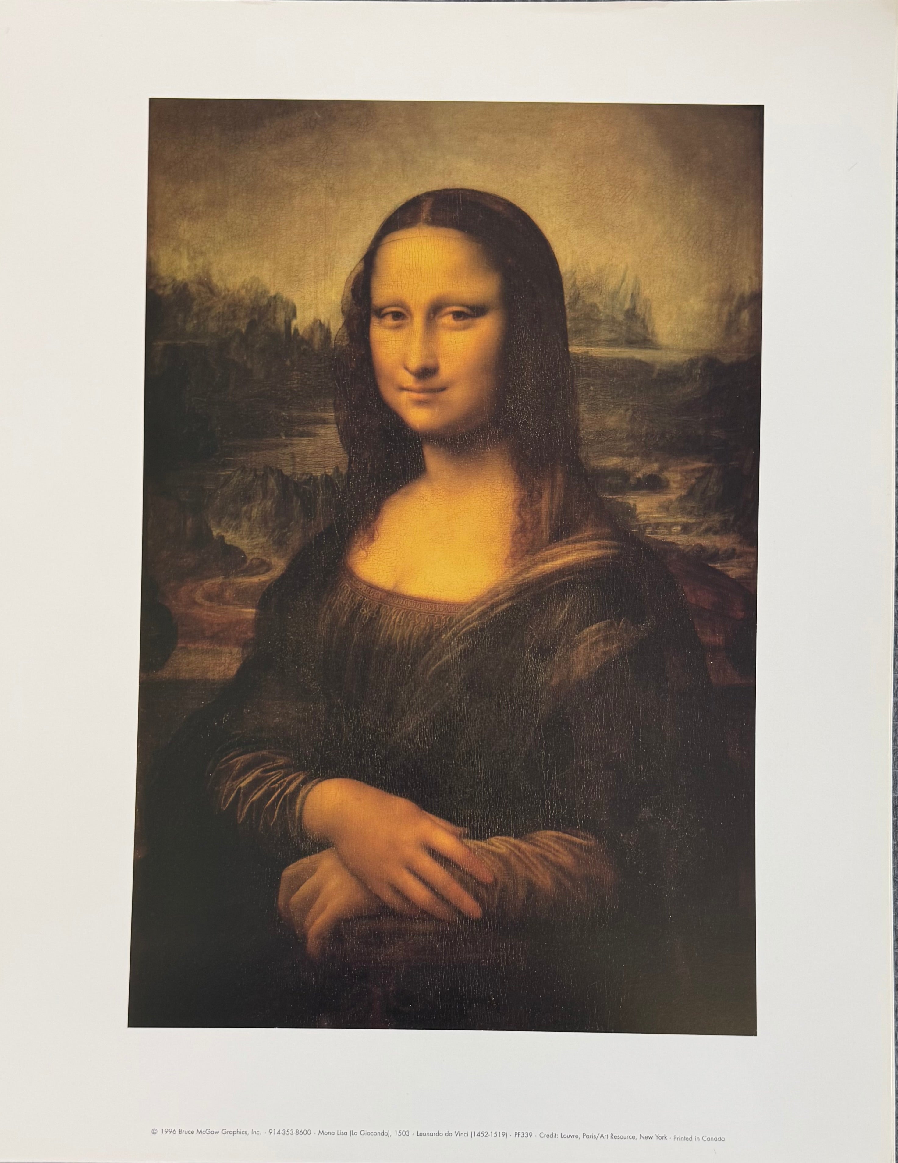 Mona Lisa by Leonardo da Vinci portrays a woman with an enigmatic smile, set against a softly blurred background, exemplifying timeless beauty and artistic mastery.